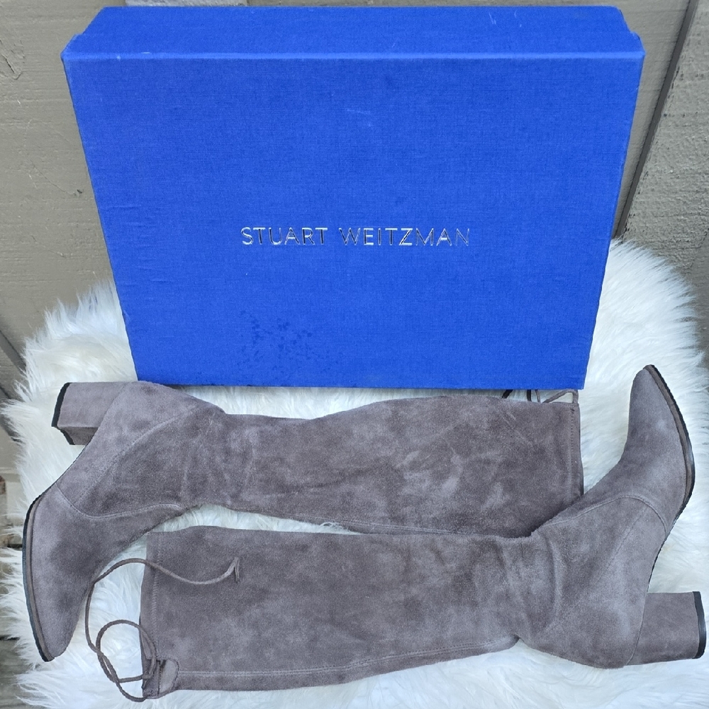 Stuart Weitzman Cleveland Londra Suede Gray Tall Boots 5 - Picture 5 of 16